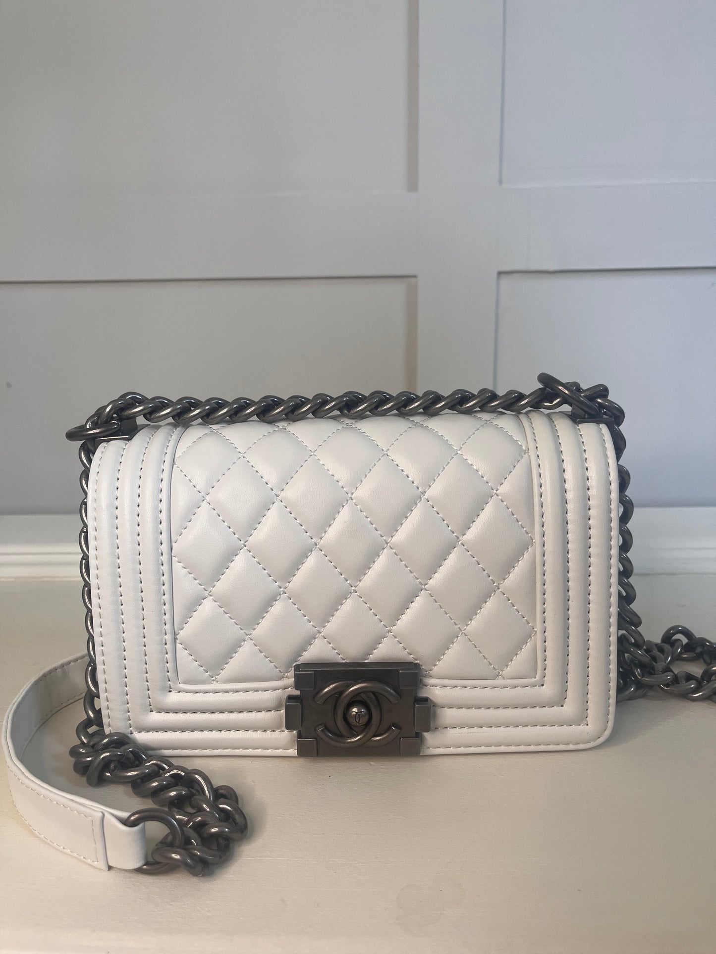 CC BOY BAG WITH SILVER HARDWARE